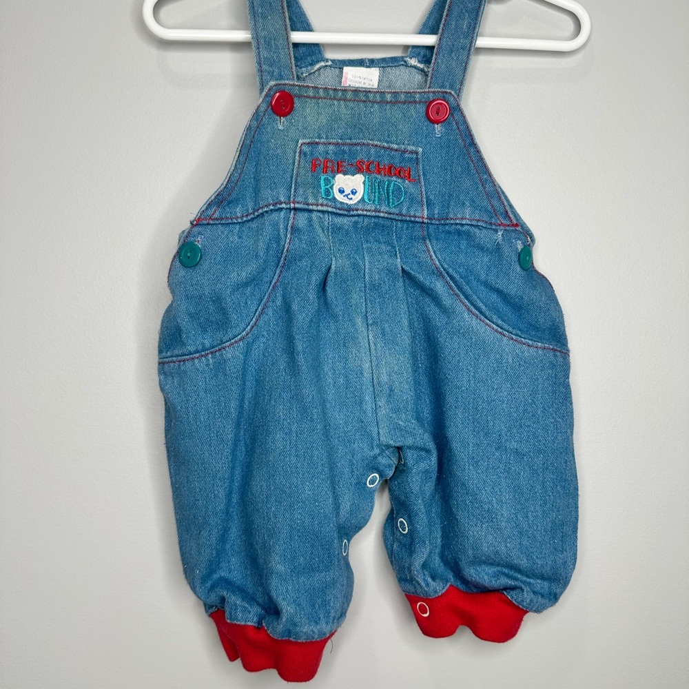VINTAGE Pre School Bound denim overalls 0-6 months 24" &  14lbs 100% Cotton